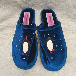 Kate Spade Blue velvet Slipper “Jolie” Winter Penguins rhinestone 8B